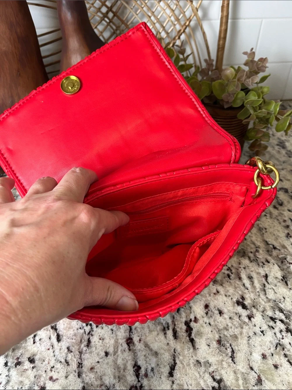 Montana West Red Quilted Shoulder Bag with Gold Chain